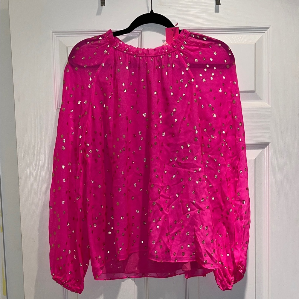 Lilly Pulitzer Vibrant Pink Blouse with Gold Dot Accents